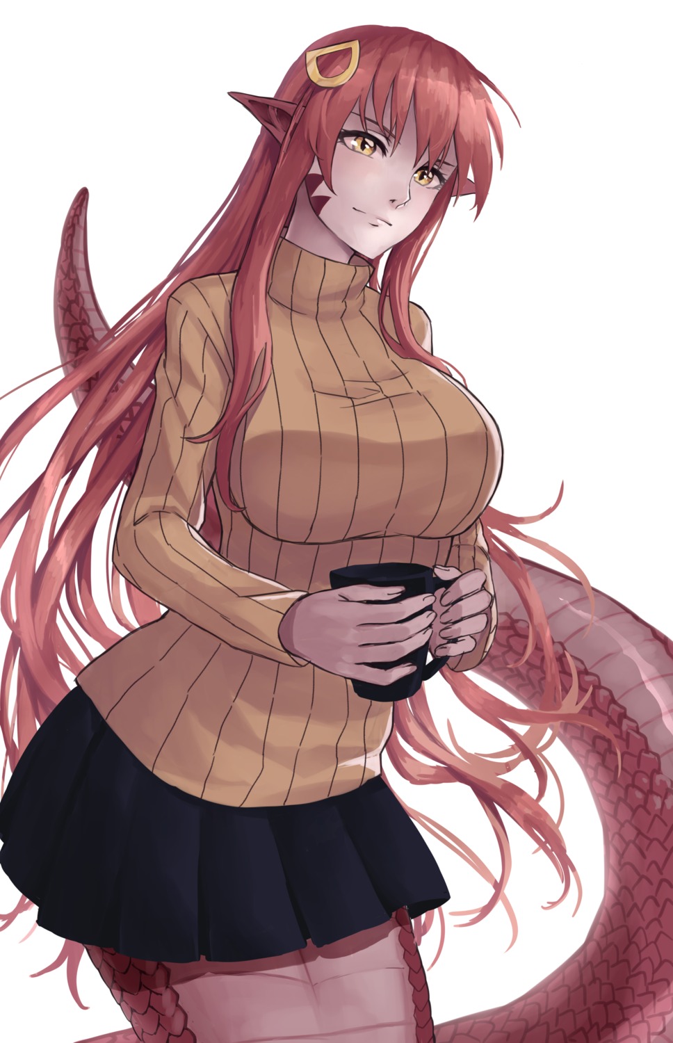 miia_(monster_musume), monster_girl, monster_musume_no_iru_nichijou, pointy_ears, sweater, tail, zakirsiz