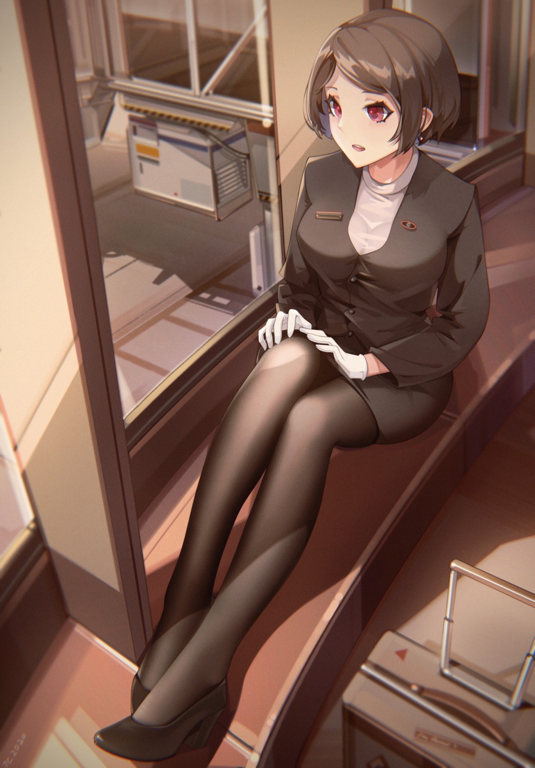 business_suit, heels, pantyhose, senjouhara_nira, skirt_lift