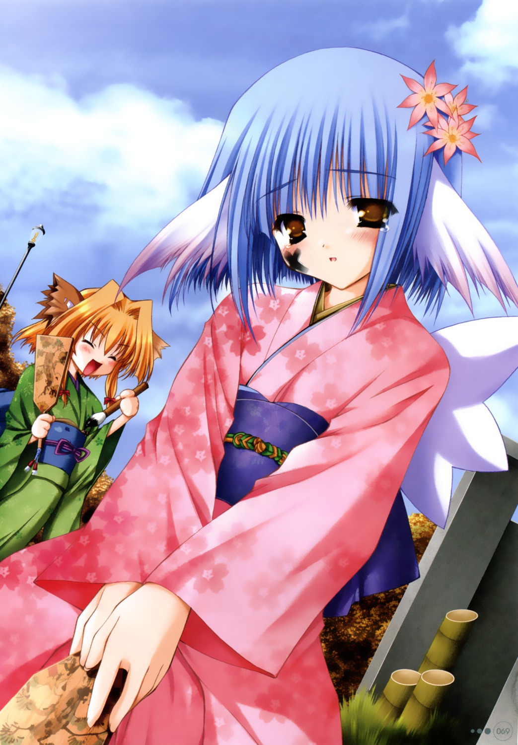 animal_ears, moekibara_fumitake, purism_egoist, run, wings, yukata, yumina