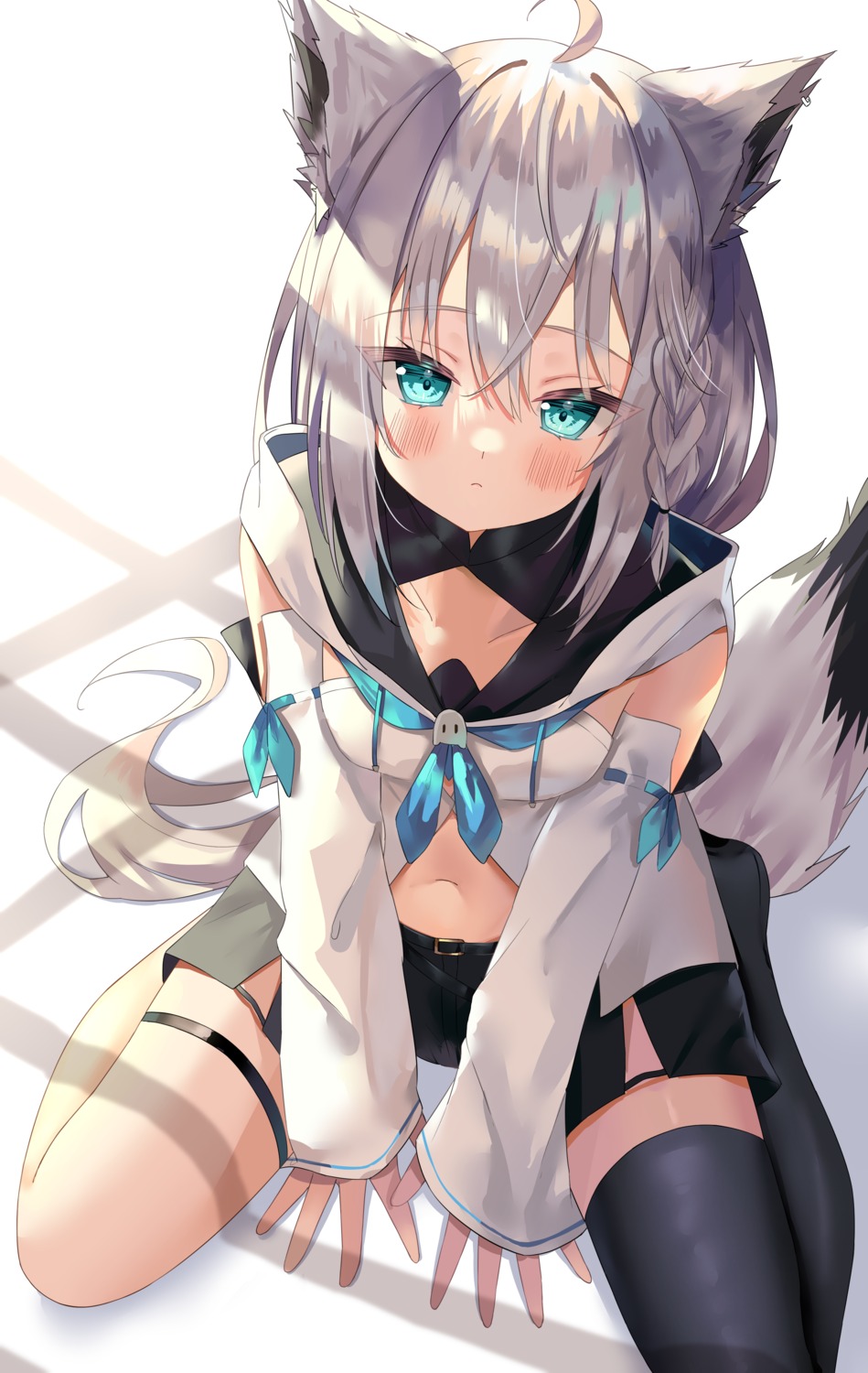 animal_ears, garter, hololive, hololive_gamers, kitsune, shirakami_fubuki, sinobi_illust, tail