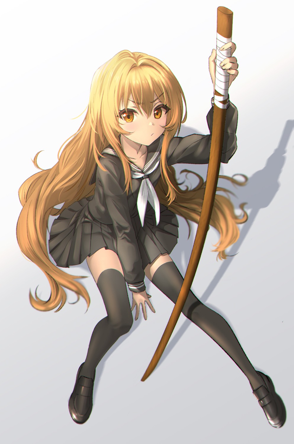 aisaka_taiga, gou_d, seifuku, skirt_lift, sword, thighhighs, toradora!
