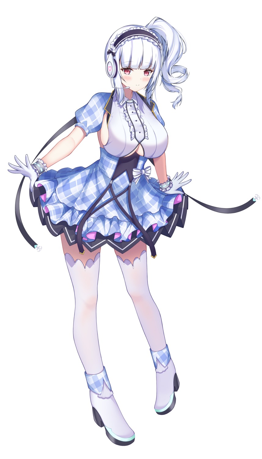 azur_lane, dido_(azur_lane), headphones, heels, lin_(user_uzmw2535), no_bra, thighhighs