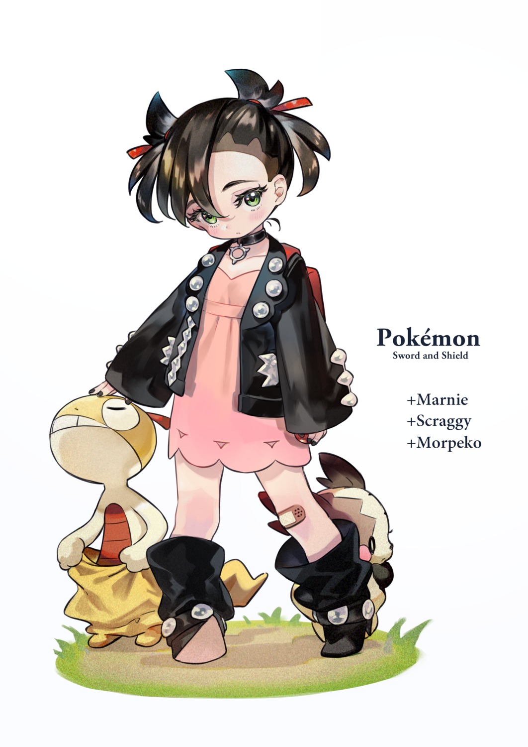 amana_(pocketkey), bandaid, dress, mary_(pokemon), morpeko, pokemon, pokemon_swsh, scraggy