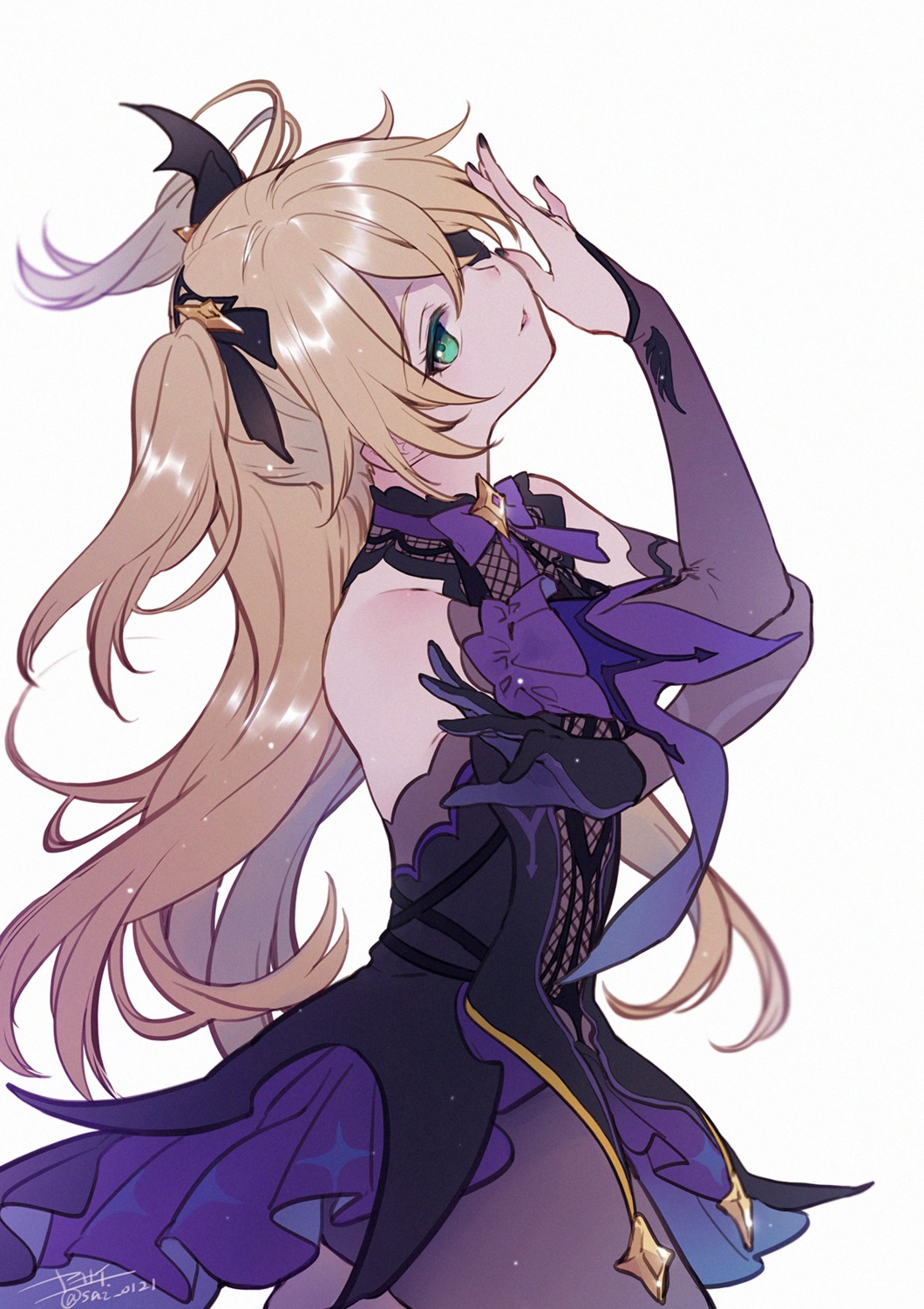 eyepatch, fischl, fishnets, genshin_impact, no_bra, yasai_(getsu)