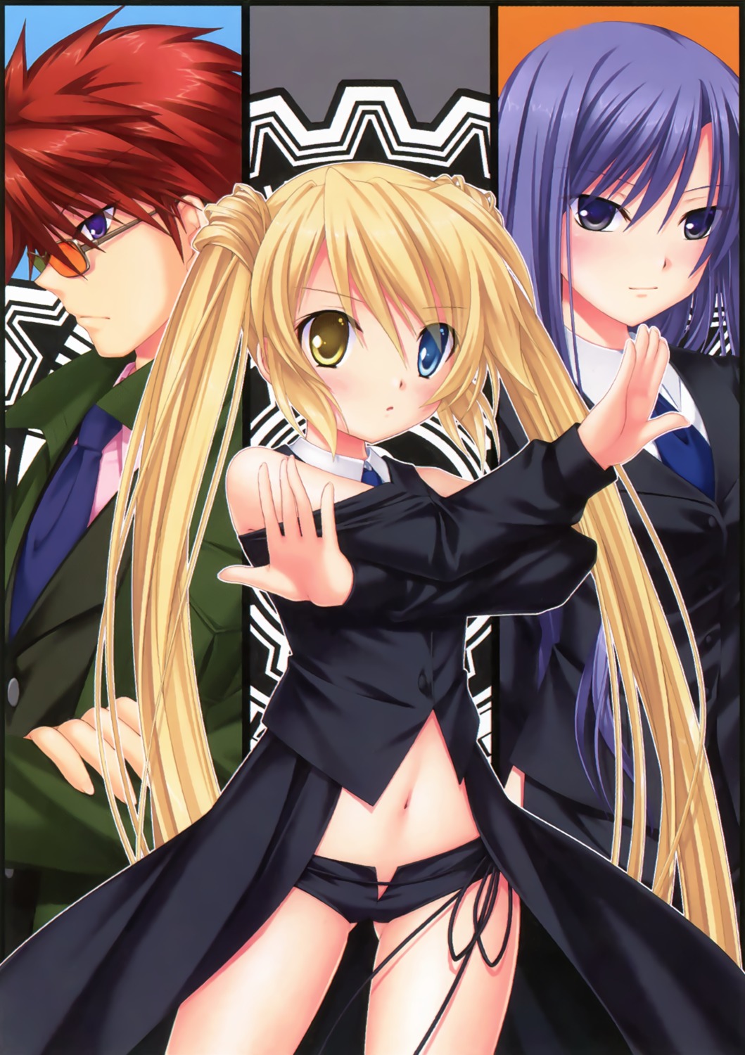 business_suit, heterochromia, hinoue_itaru, imamiya_arata, key, megane, nakatsu_shizuru, nishikujou_touka, rewrite
