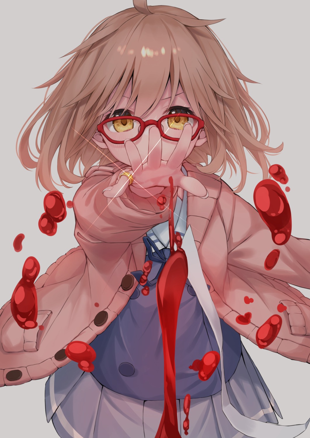 blood, hashiko_nowoto, kuriyama_mirai, kyoukai_no_kanata, megane, seifuku, sweater