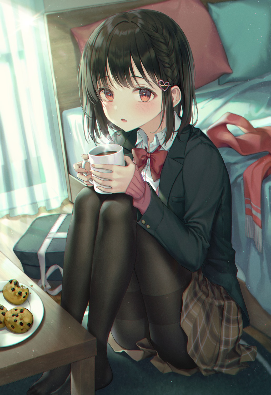 pantyhose, roha, seifuku, skirt_lift, sweater
