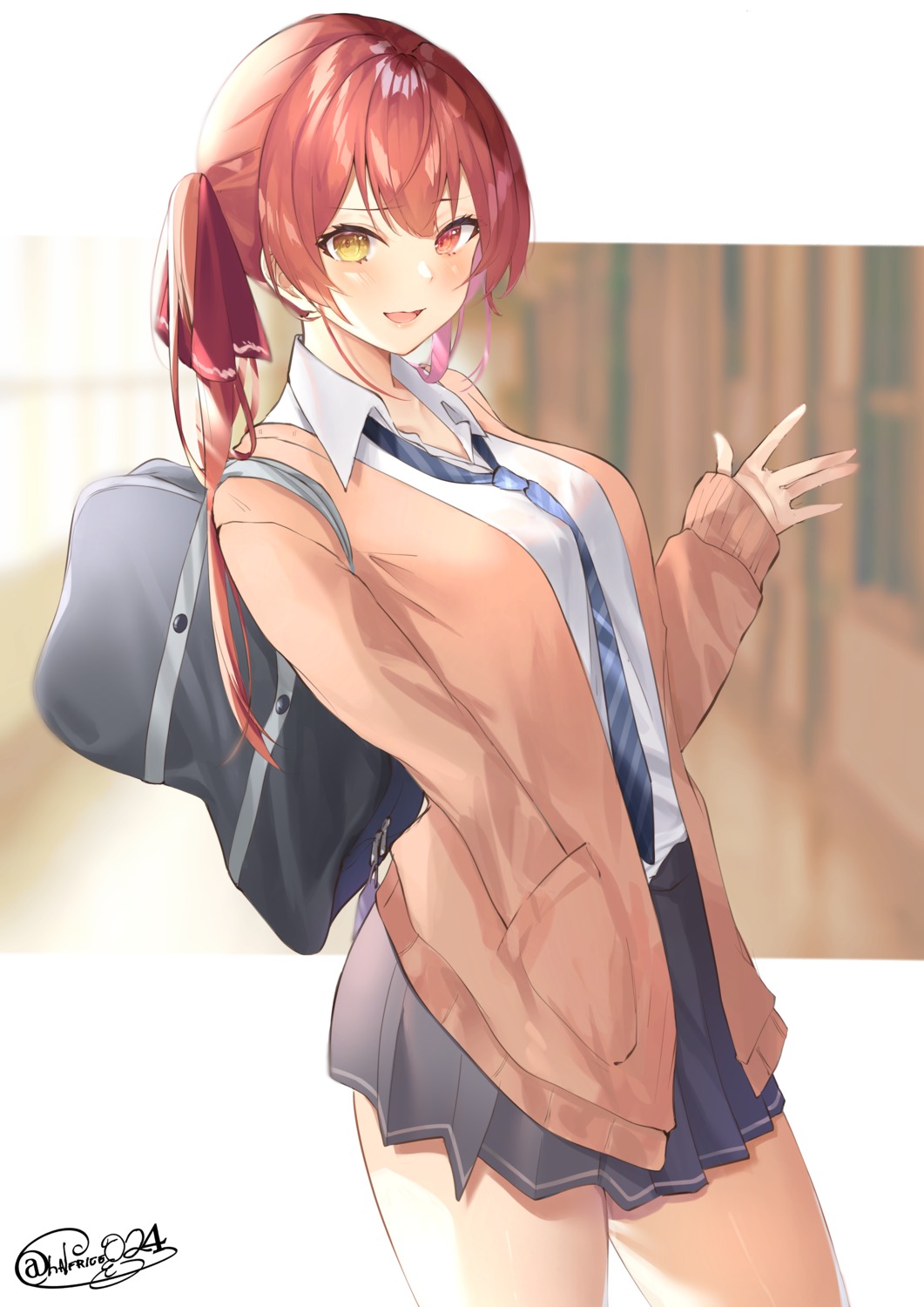 heterochromia, hololive, houshou_marine, seifuku, shiina_aoi, sweater