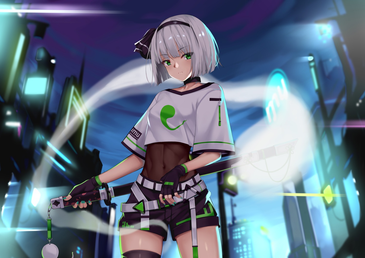 aoi_(buzhuen444), bodysuit, konpaku_youmu, myon, sword, thighhighs, touhou