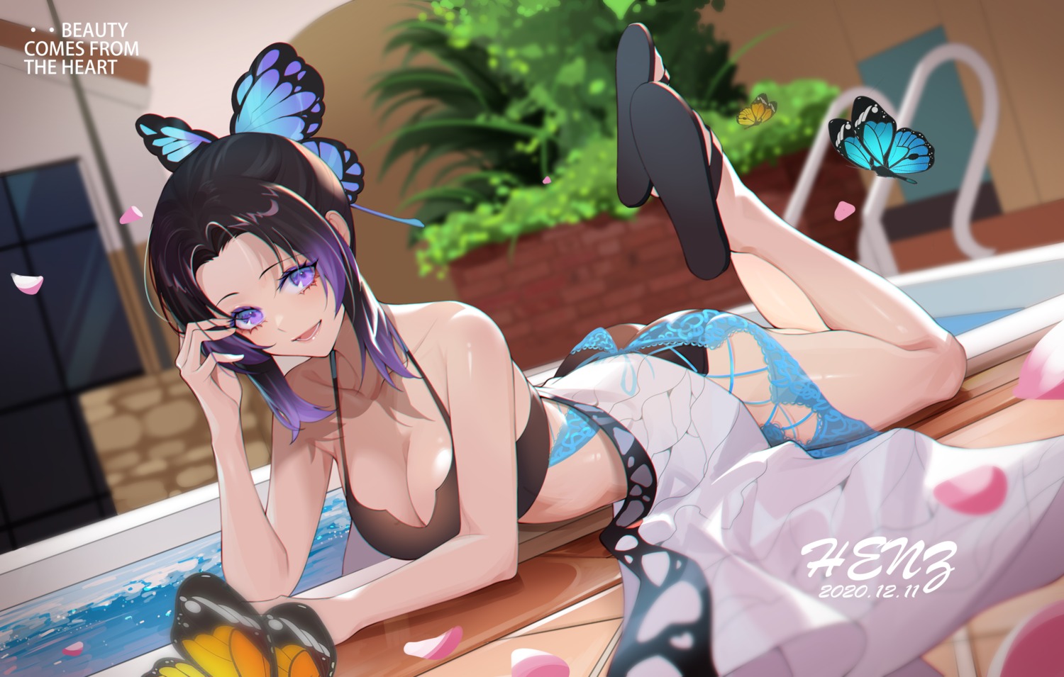 bikini, cleavage, henz, kimetsu_no_yaiba, kochou_shinobu, swimsuits
