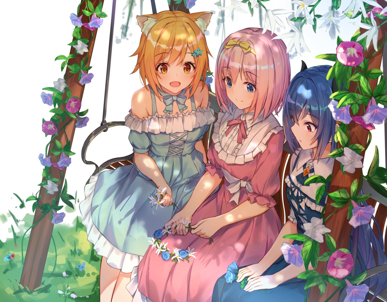 animal_ears, dress, harusaki_hiyori, horns, isaya_(pixiv4541633), kusano_yui, nekomimi, princess_connect!, princess_connect!_re:dive, shijou_rei