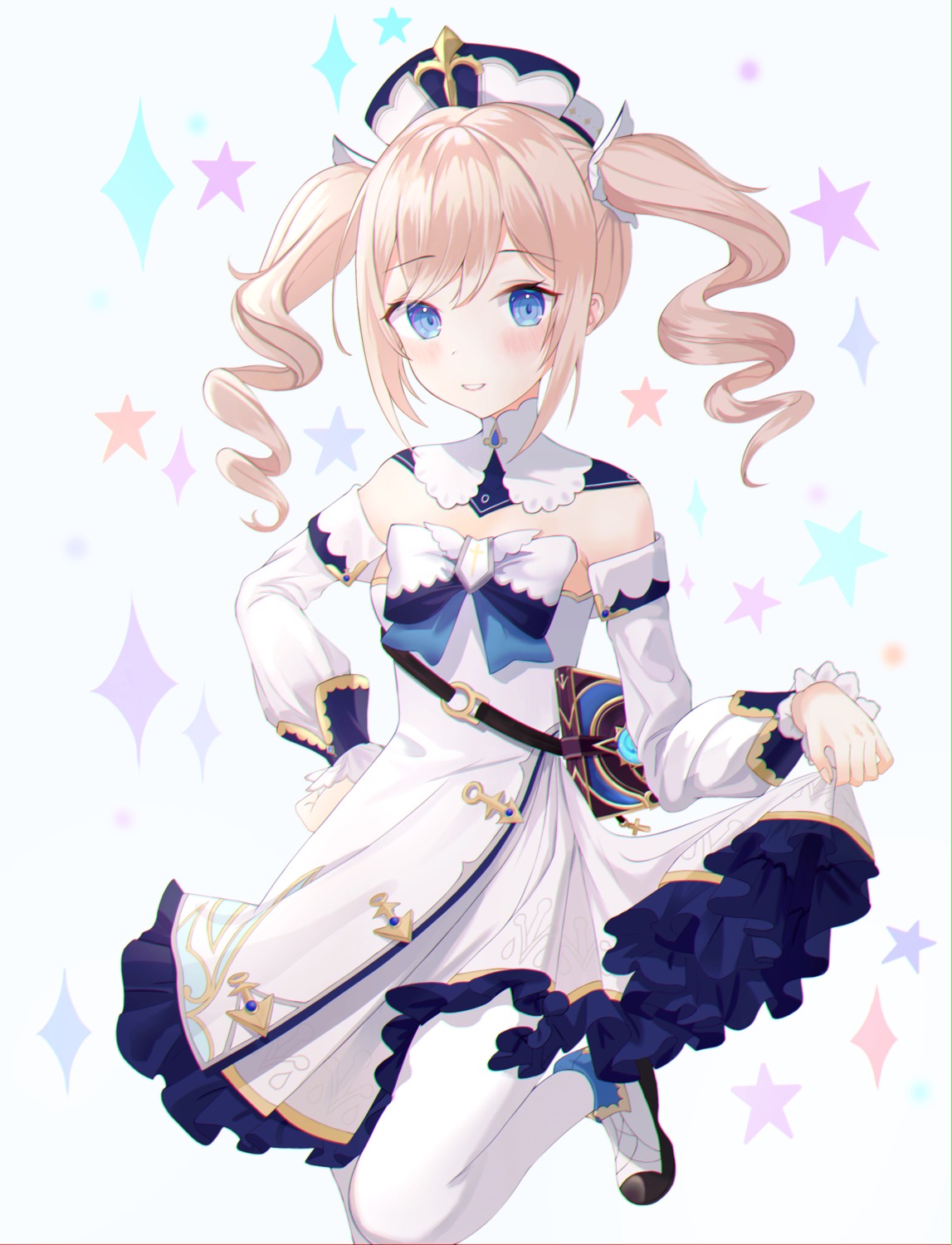 barbara_(genshin_impact), color0509, dress, genshin_impact, pantyhose, skirt_lift