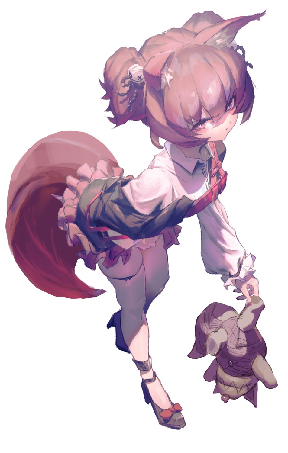 animal_ears, arknights, garter, heels, neg_(101neg), shamare_(arknights), skirt_lift, tail