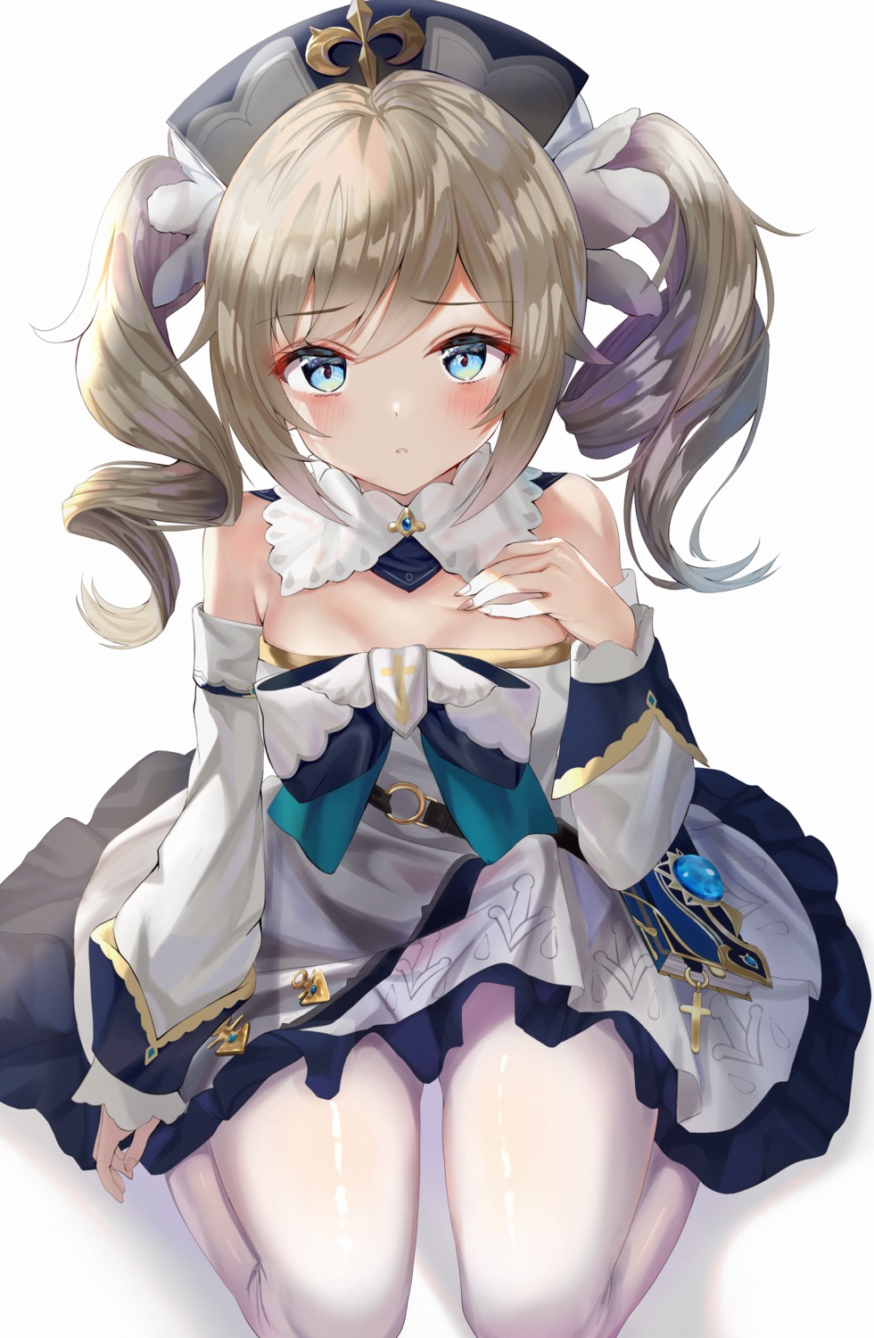 barbara_(genshin_impact), dress, genshin_impact, pantyhose, skirt_lift, tsukasa
