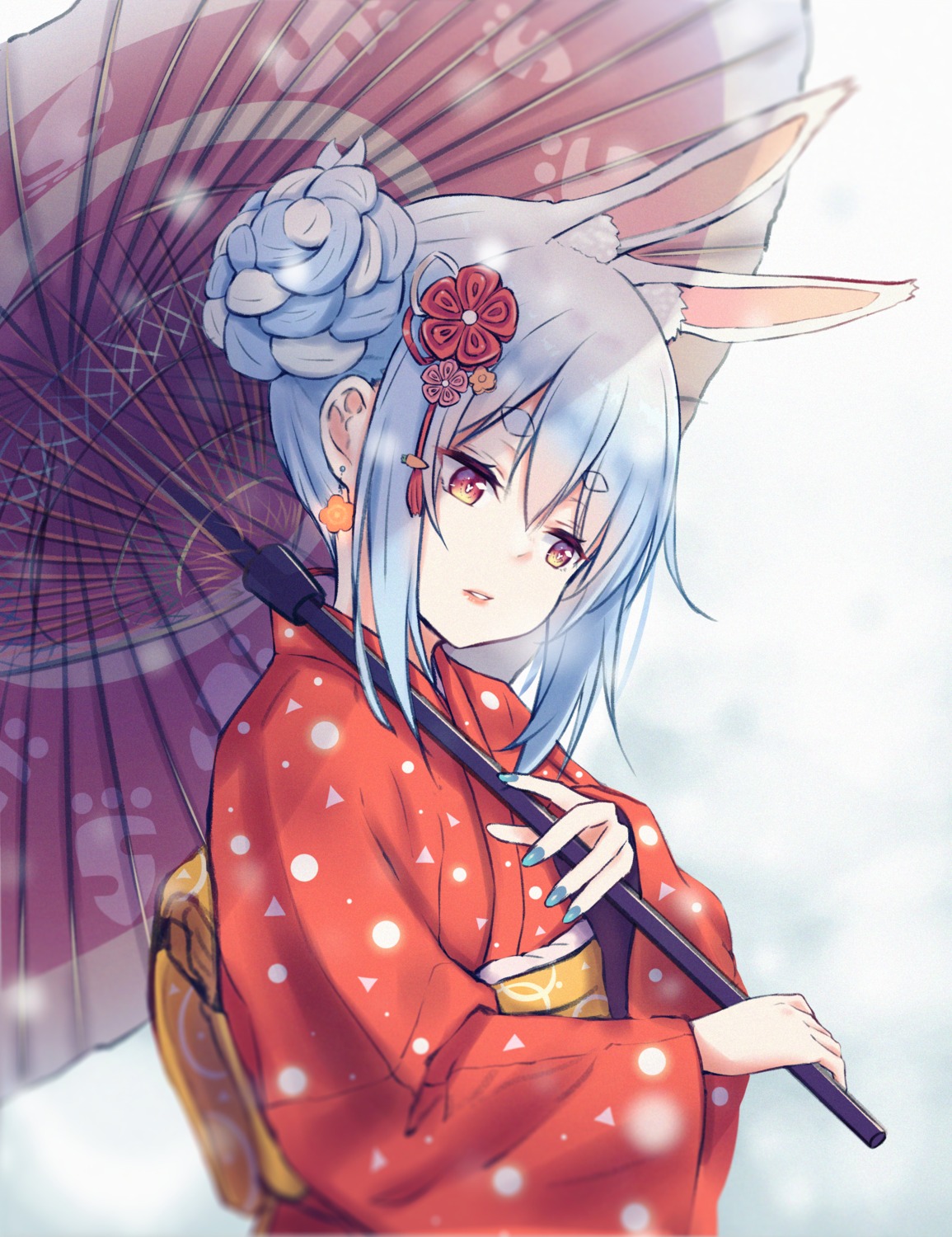 animal_ears, bunny_ears, hololive, kimono, pikao, umbrella, usada_pekora