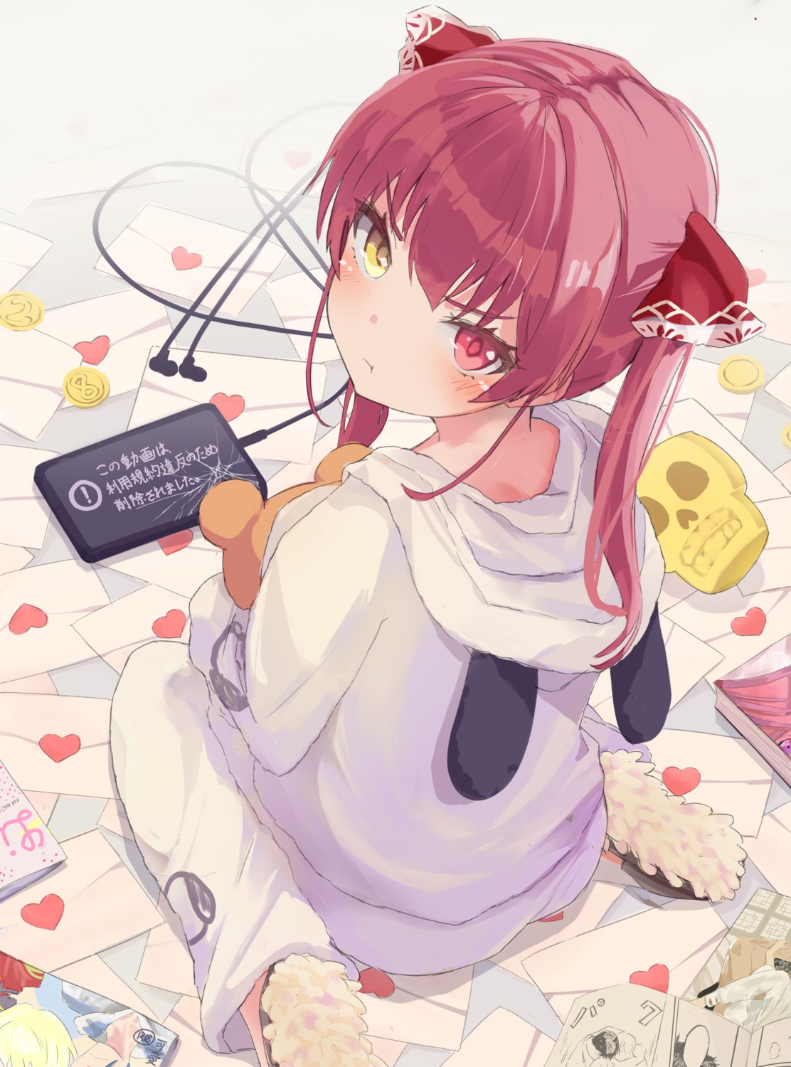 heterochromia, hololive, houshou_marine, pajama, remini