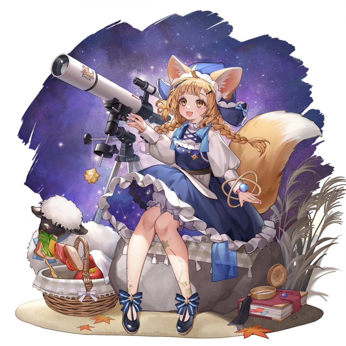 animal_ears, bloomers, buchu, dress, kitsune, skirt_lift, tail, tattoo
