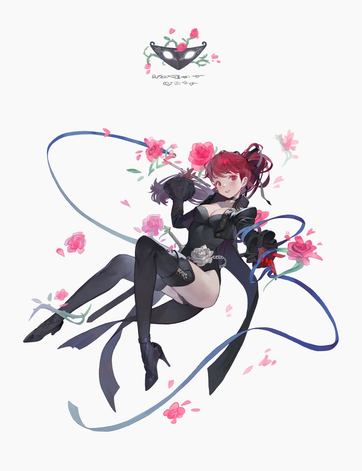 cleavage, heels, leotard, lser116, persona_5, sword, thighhighs, yoshizawa_kasumi
