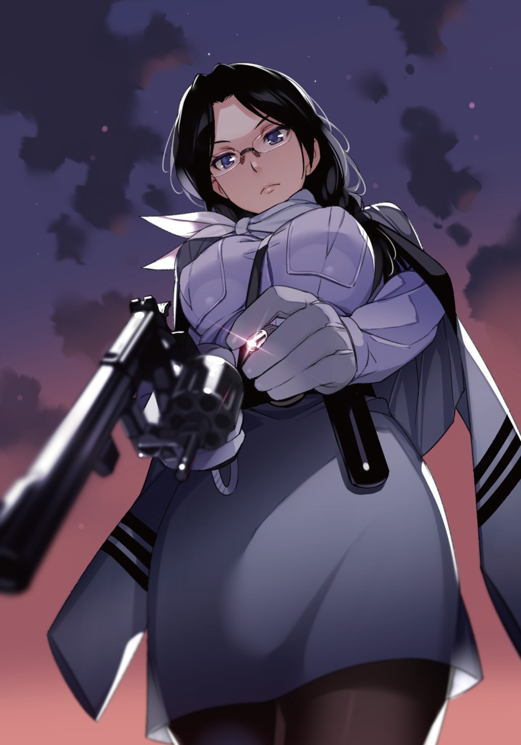 gono_hitomi, gun, megane, pantyhose, rail_wars!, uniform, vania600