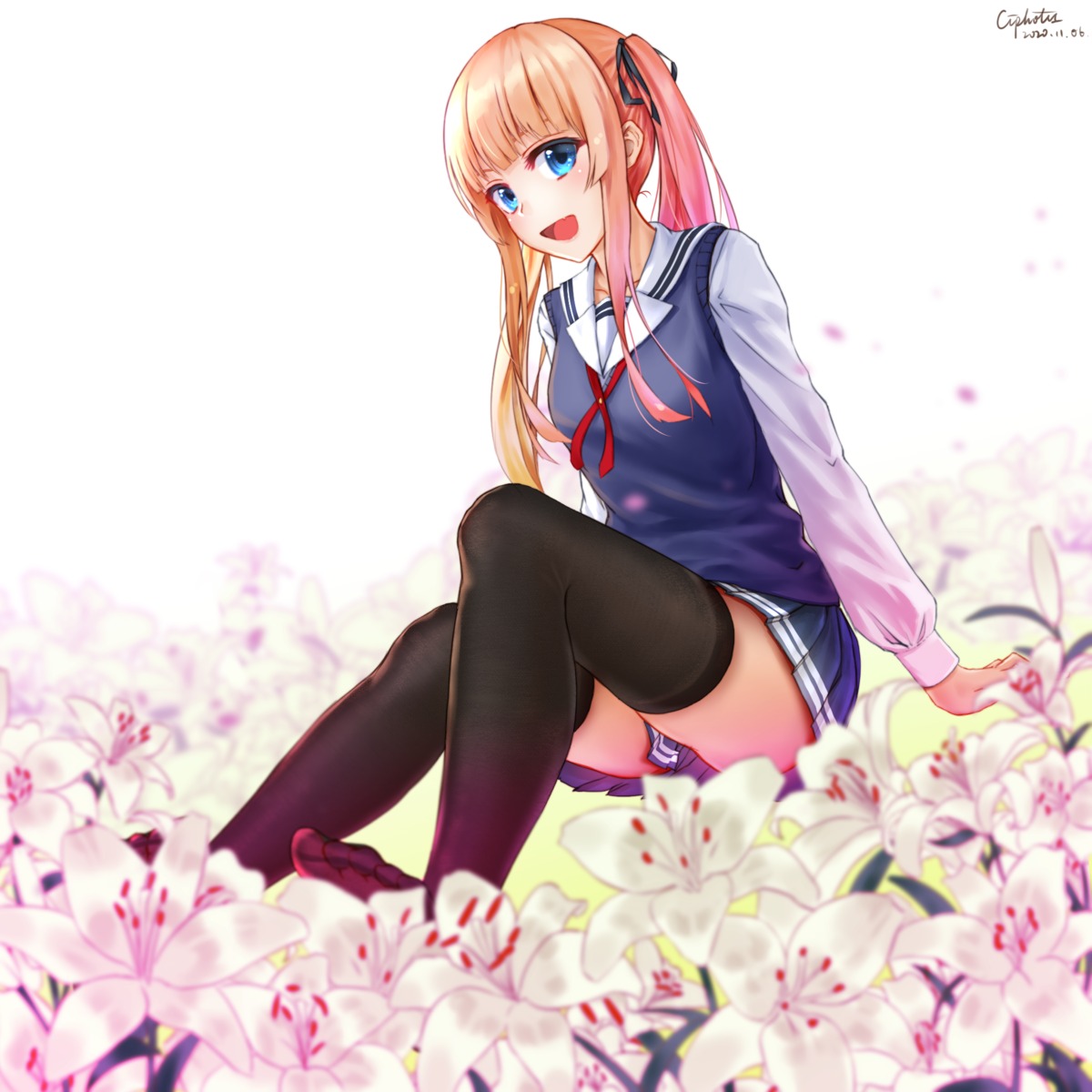 ciphotis, saenai_heroine_no_sodatekata, sawamura_spencer_eriri, seifuku, skirt_lift, sweater, thighhighs