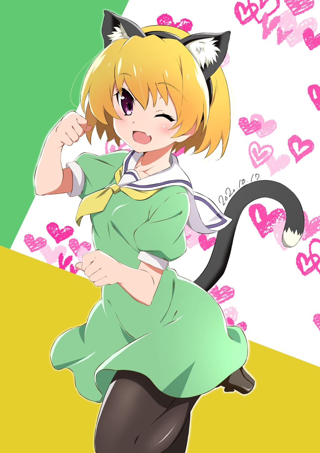 animal_ears, higurashi_no_naku_koro_ni, houjou_satoko, nekomimi, pantyhose, seifuku, tail, tsuji643163271