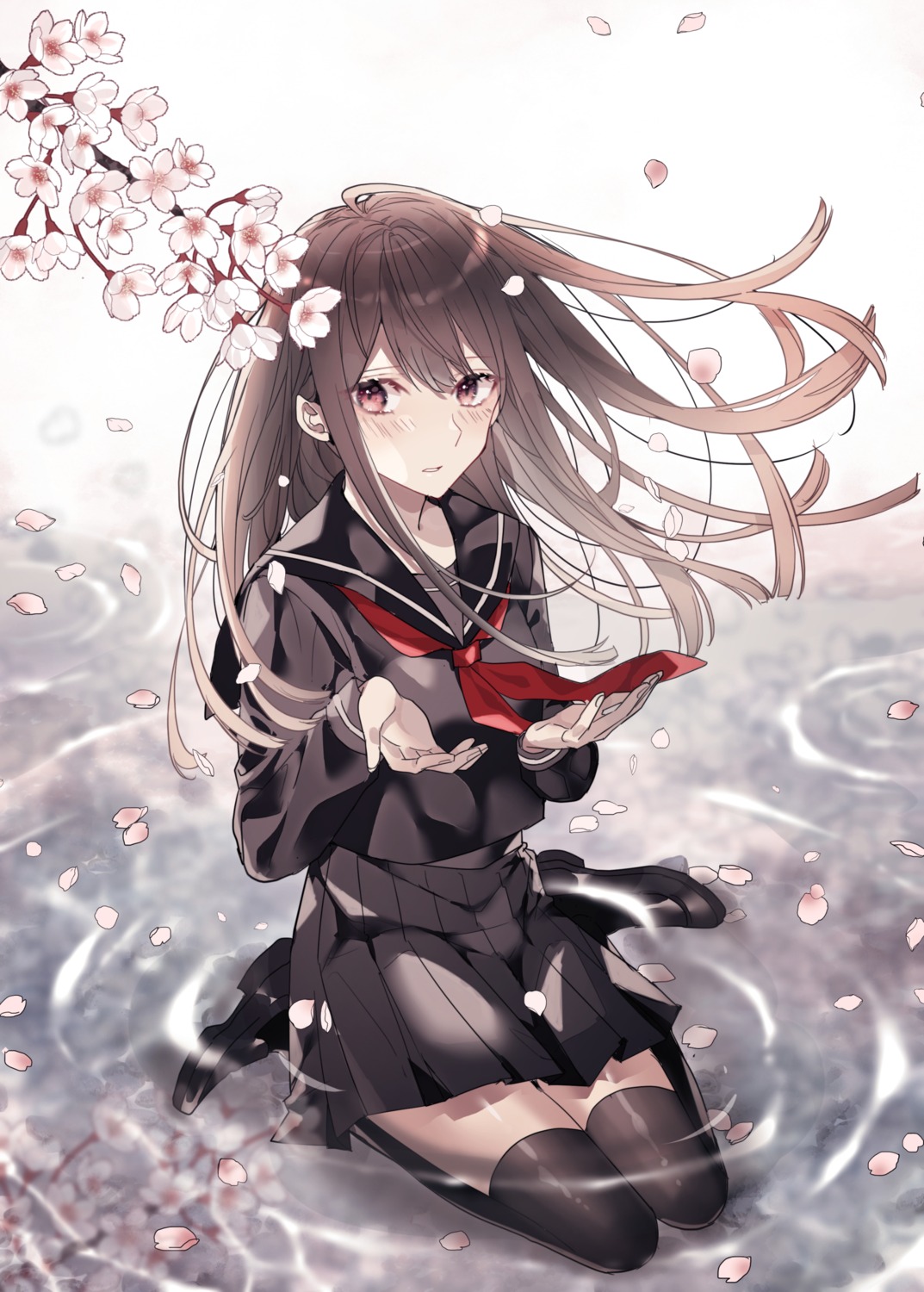 motsu, seifuku, thighhighs, wet