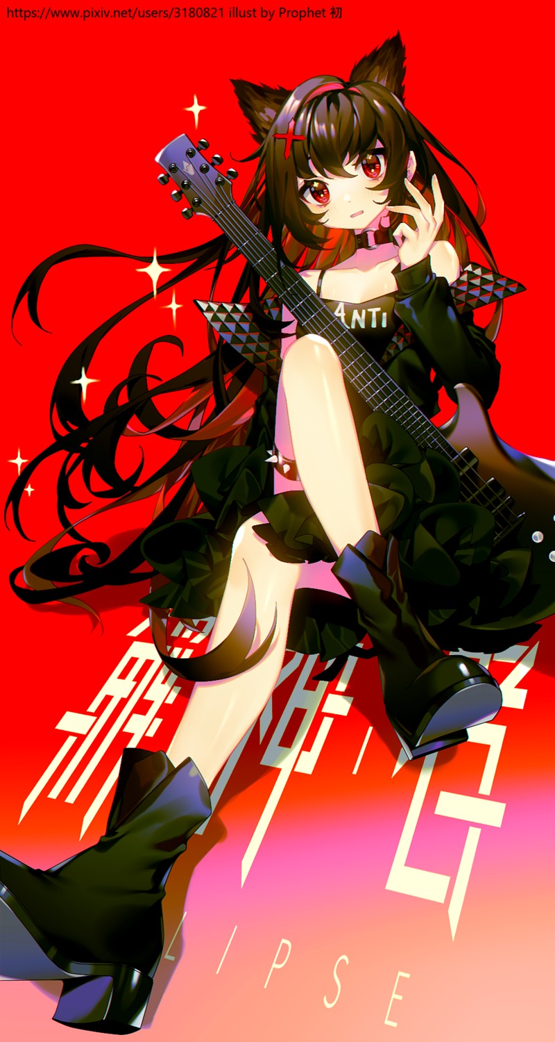 animal_ears, garter, guitar, heels, nekomimi, prophet_chu