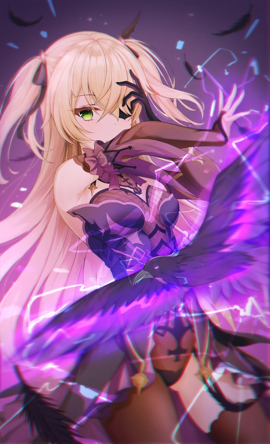 eyepatch, fakegeo, fischl, fishnets, genshin_impact, leotard, no_bra, stockings
