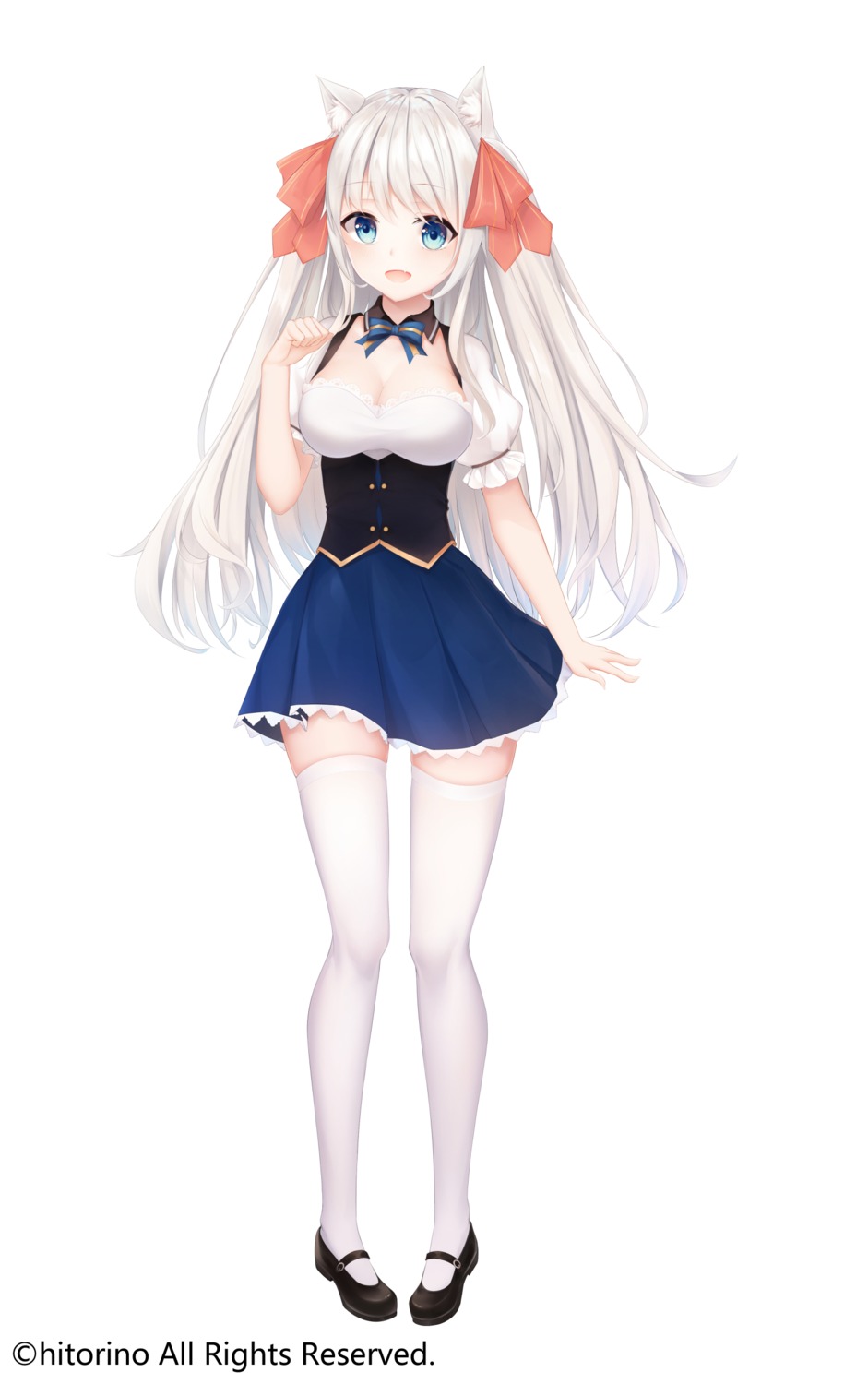animal_ears, cleavage, karin_(fineyanny), nekomimi, thighhighs