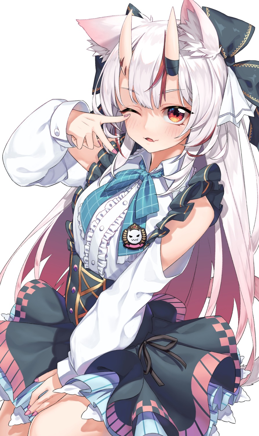 animal_ears, hololive, horns, nakiri_ayame, neko7, nekomimi, tail