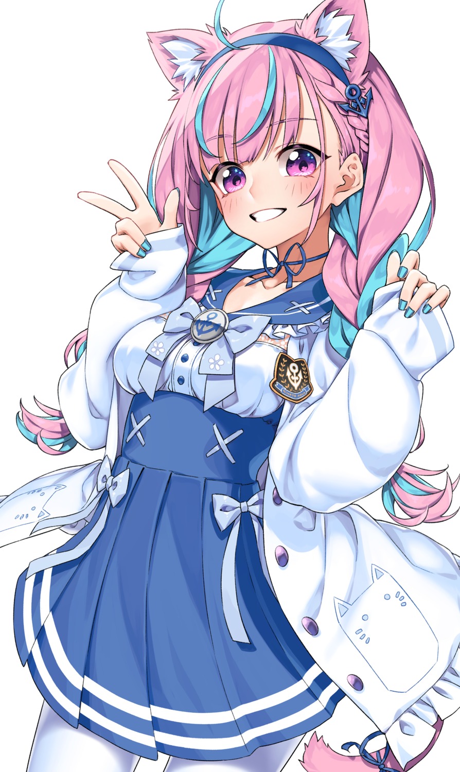 animal_ears, hololive, minato_aqua, neko7, nekomimi, seifuku, tail