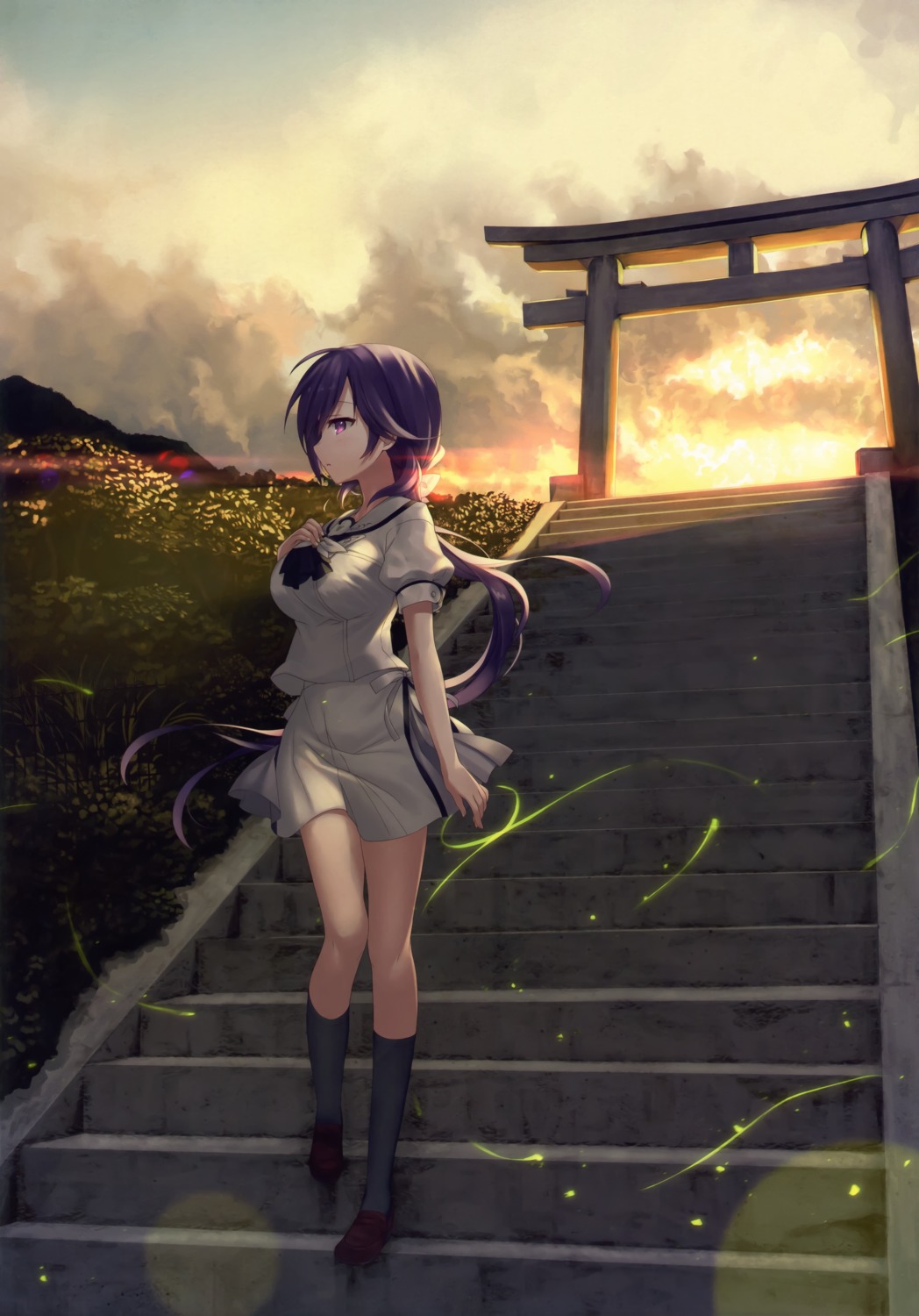key, mizuori_shizuku, nagayama_yuunon, seifuku, skirt_lift, summer_pockets, summer_pockets_reflection_blue