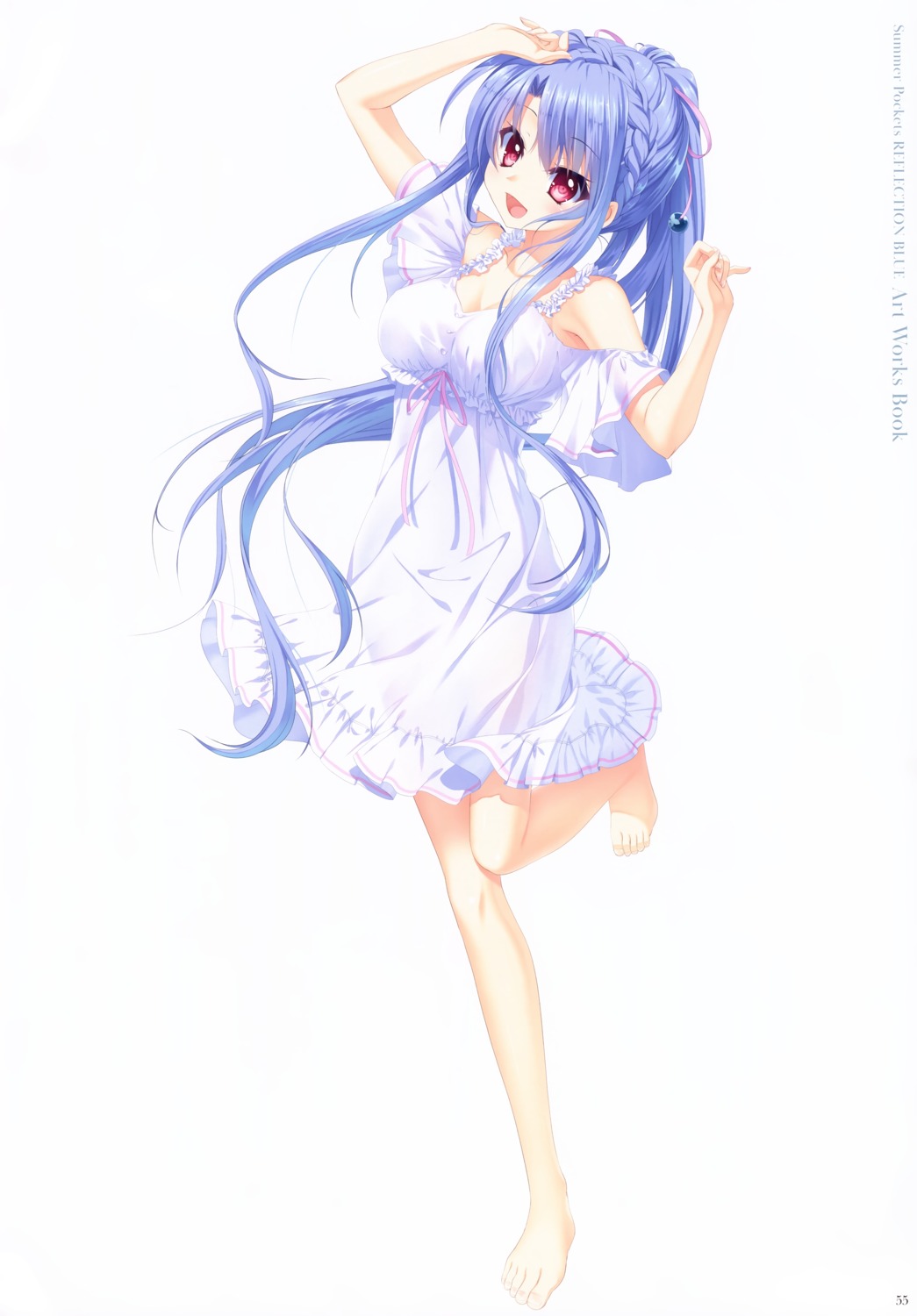 dress, izumi_tsubasu, key, skirt_lift, sorakado_ao, summer_dress, summer_pockets, summer_pockets_reflection_blue
