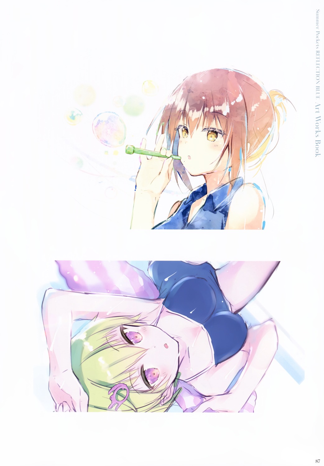 humuyun, key, misaki_kyouko_(summer_pockets), nomura_miki, school_swimsuit, summer_pockets, summer_pockets_reflection_blue, swimsuits