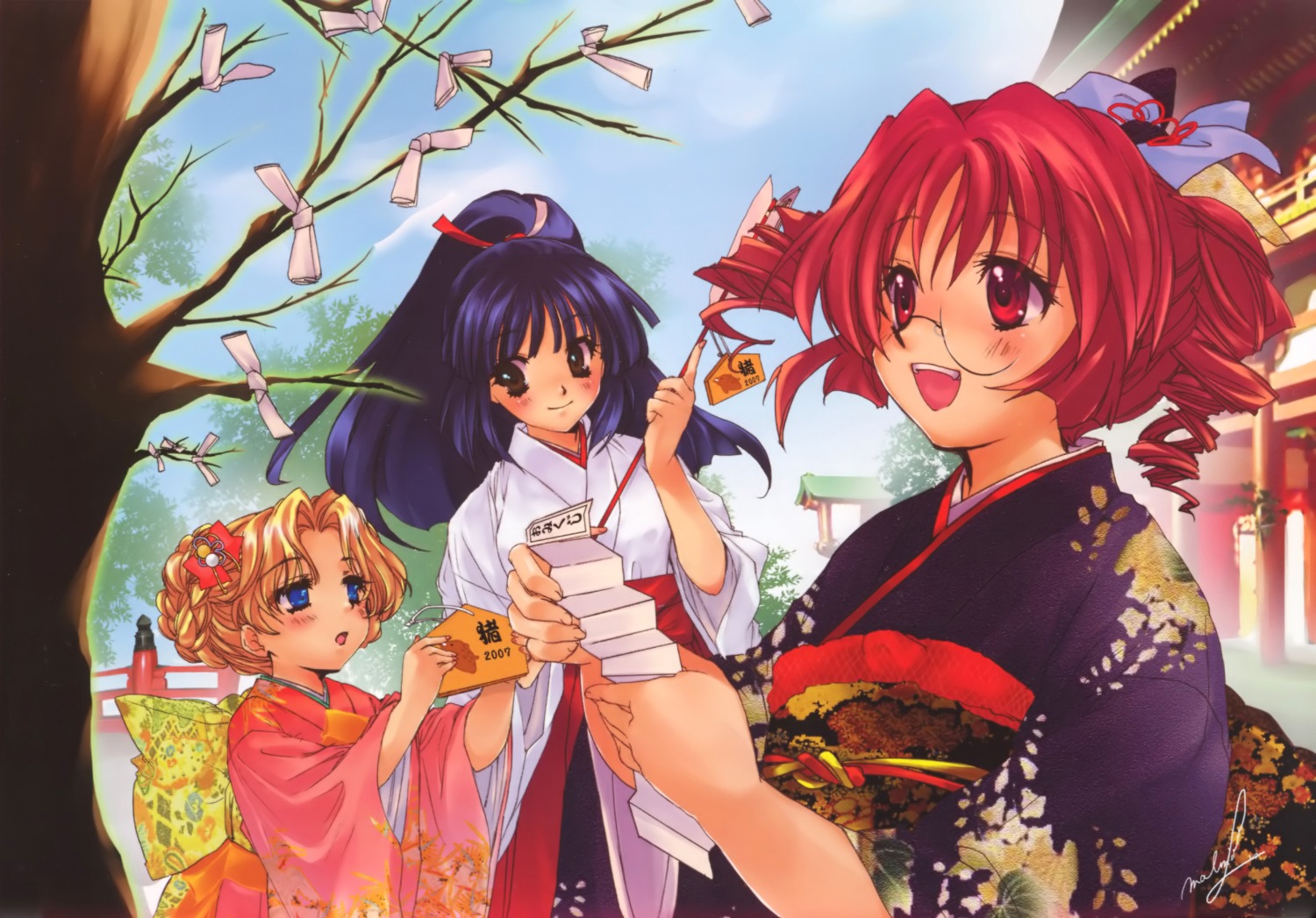 ema, hama-ya, kimono, malino, miko, omikuji