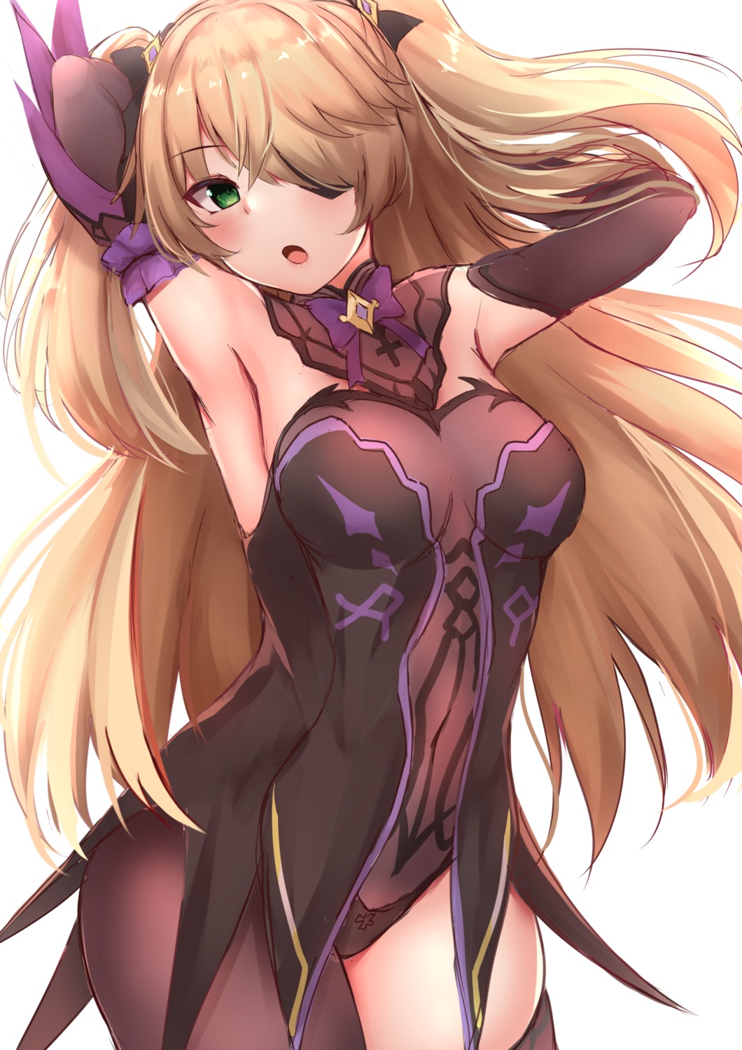 eyepatch, fischl, genshin_impact, john_zhang, leotard, no_bra, thighhighs