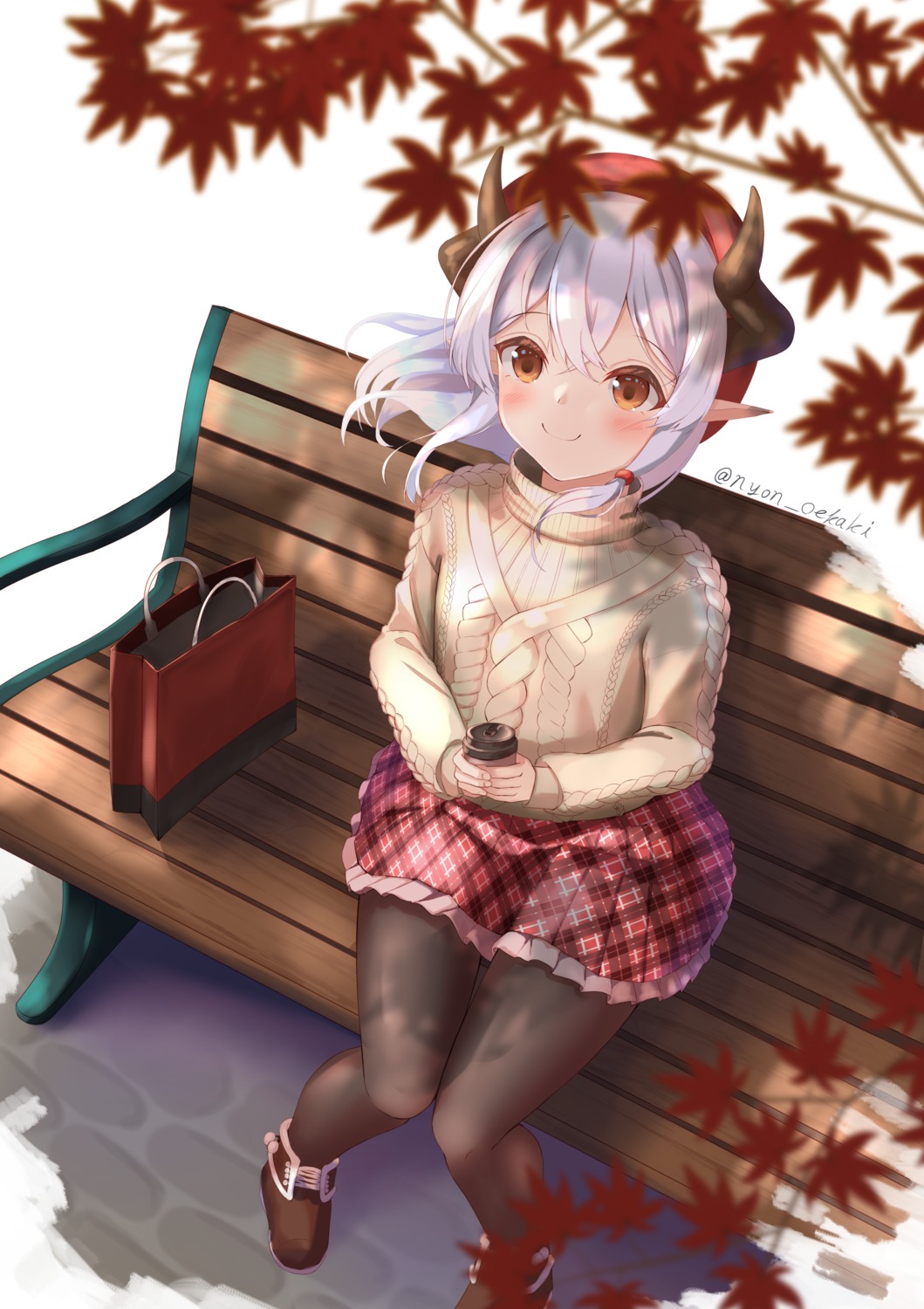 horns, nyoon, pantyhose, pointy_ears, sweater
