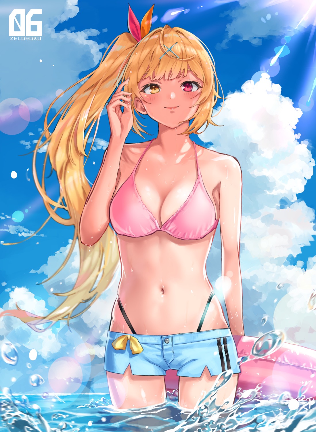 bikini, cleavage, heterochromia, hoshikawa_sara, nijisanji, swimsuits, wet, zelo6