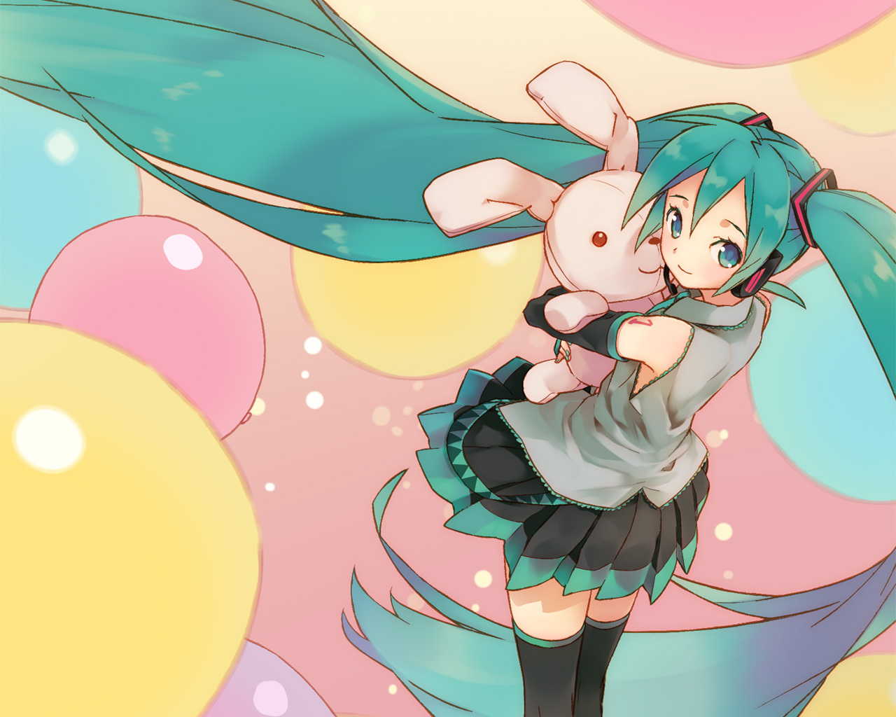 hatsune_miku, komagarita, thighhighs, vocaloid, wallpaper