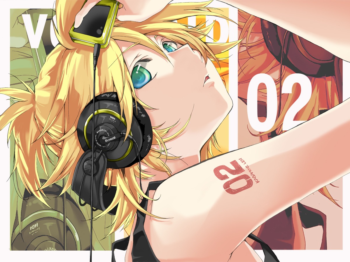 headphones, hekicha, kagamine_len, male, vocaloid