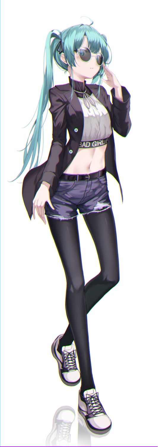 apple_ringo, hatsune_miku, megane, pantyhose, torn_clothes, vocaloid