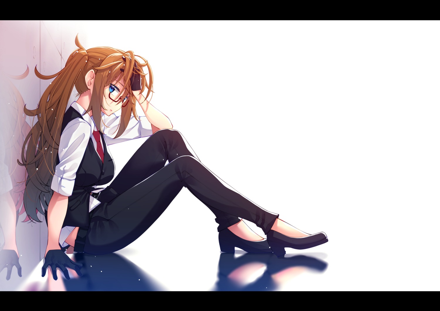 akino_sora, business_suit, heels, megane