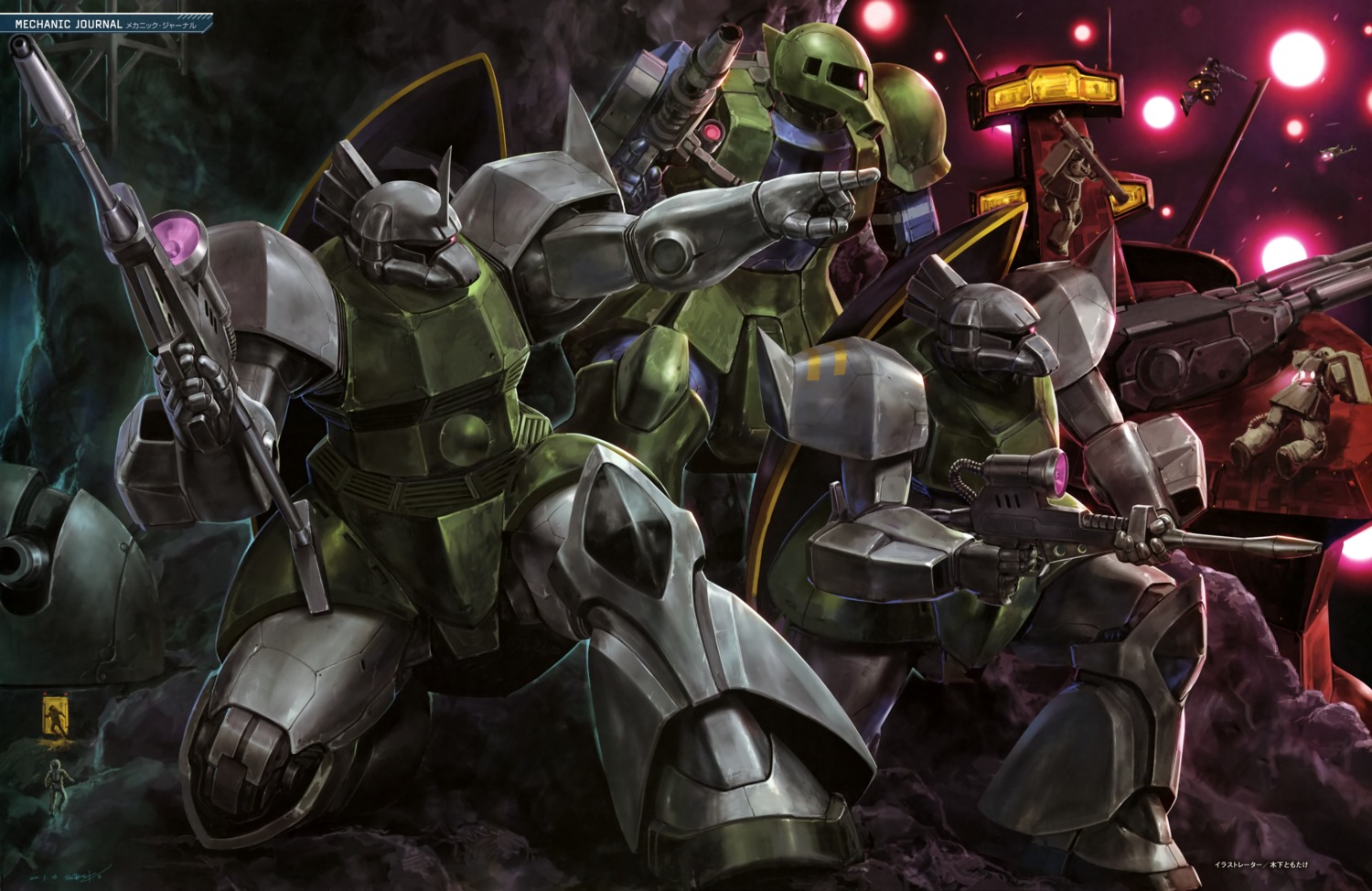 bodysuit, gelgoog, gun, gundam, mecha, ms-06_zaku_ii
