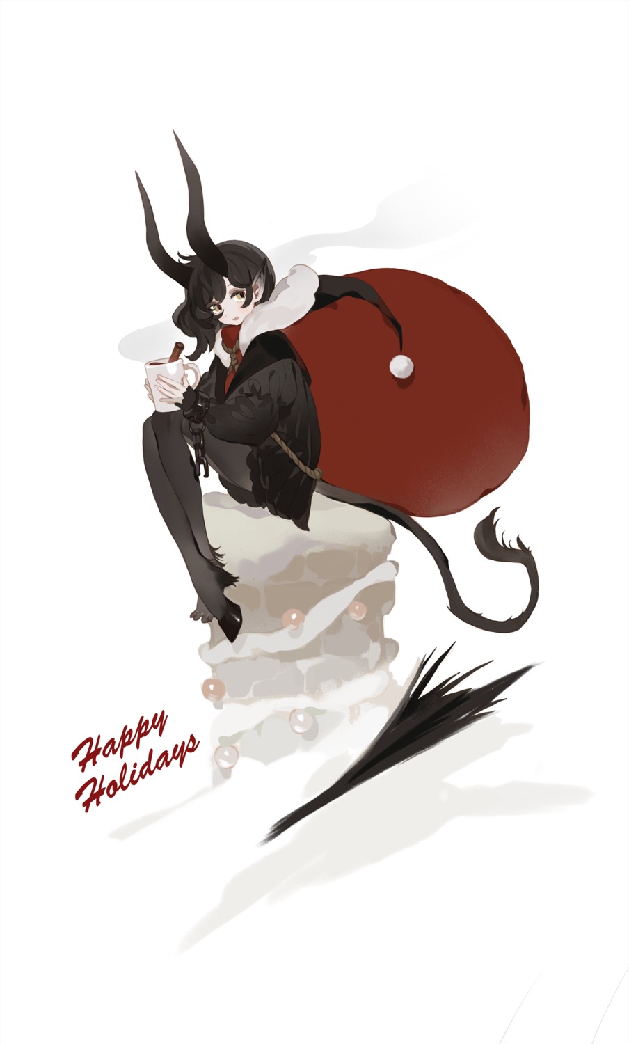 christmas, horns, pantyhose, pointy_ears, skirt_lift, tail, yomi