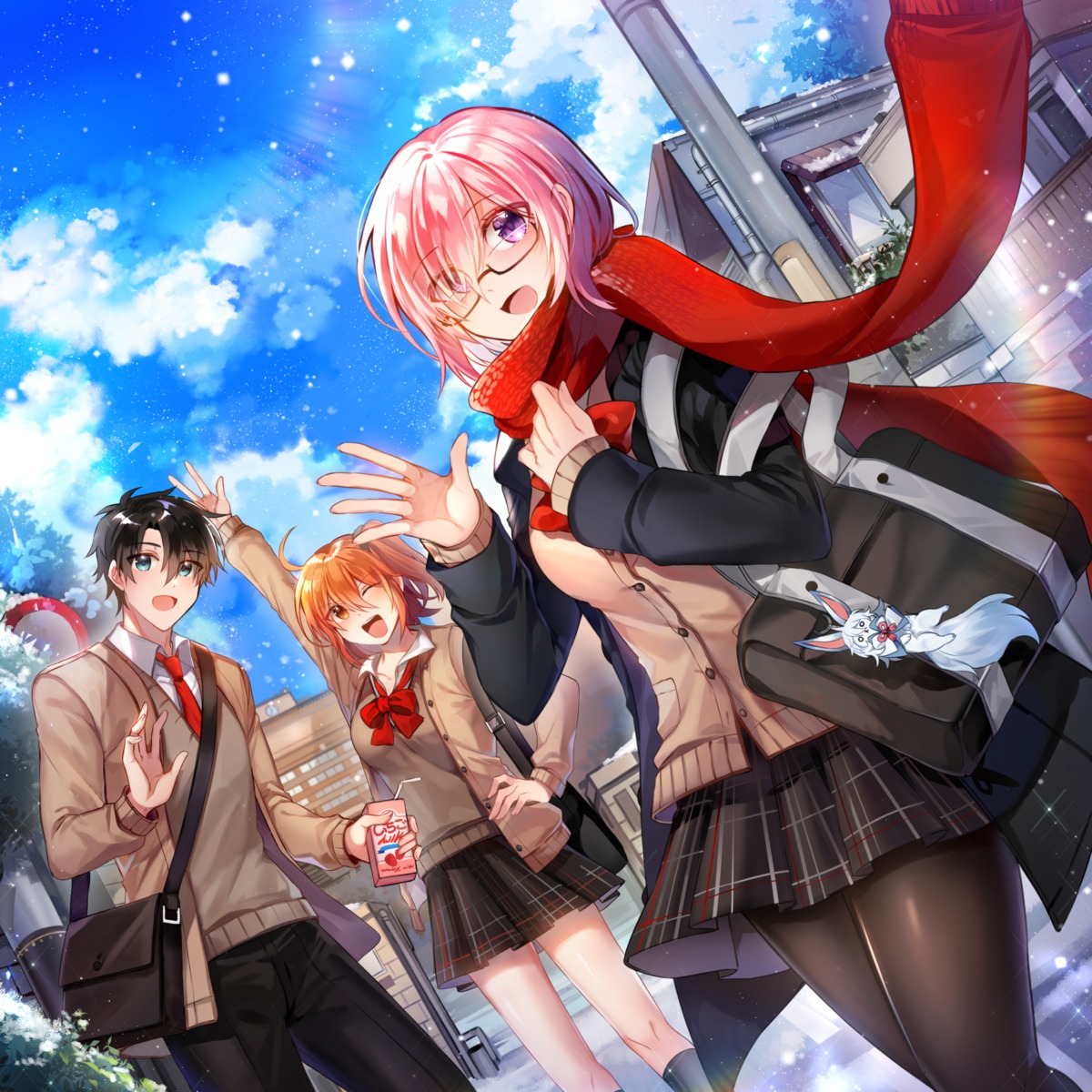 cath_palug_(fate), fate/grand_order, fujimaru_ritsuka_(female), fujimaru_ritsuka_(male), mash_kyrielight, megane, pantyhose, rijjin