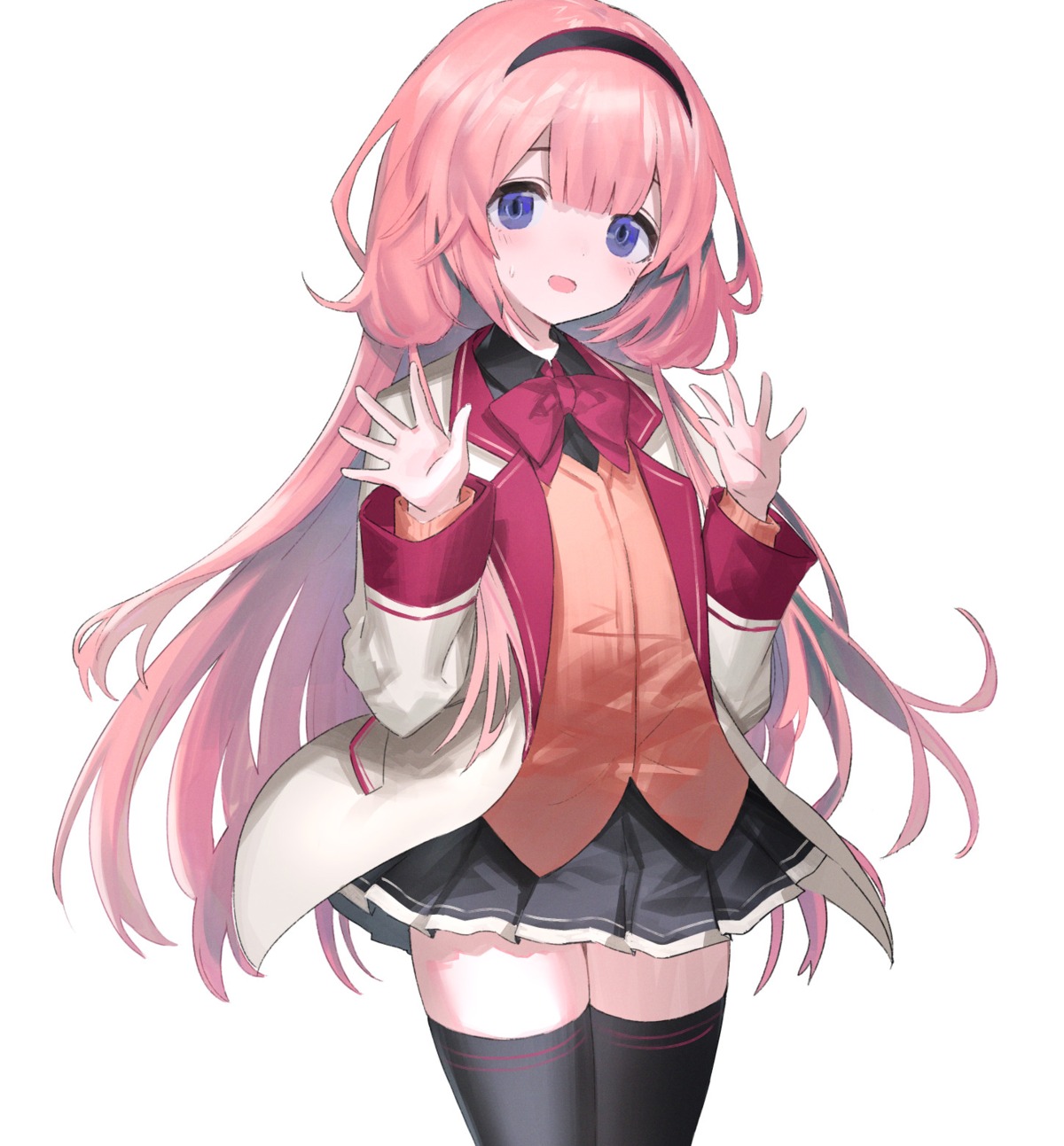 hayama_eishi, nijisanji, seifuku, suou_sango, sweater, thighhighs