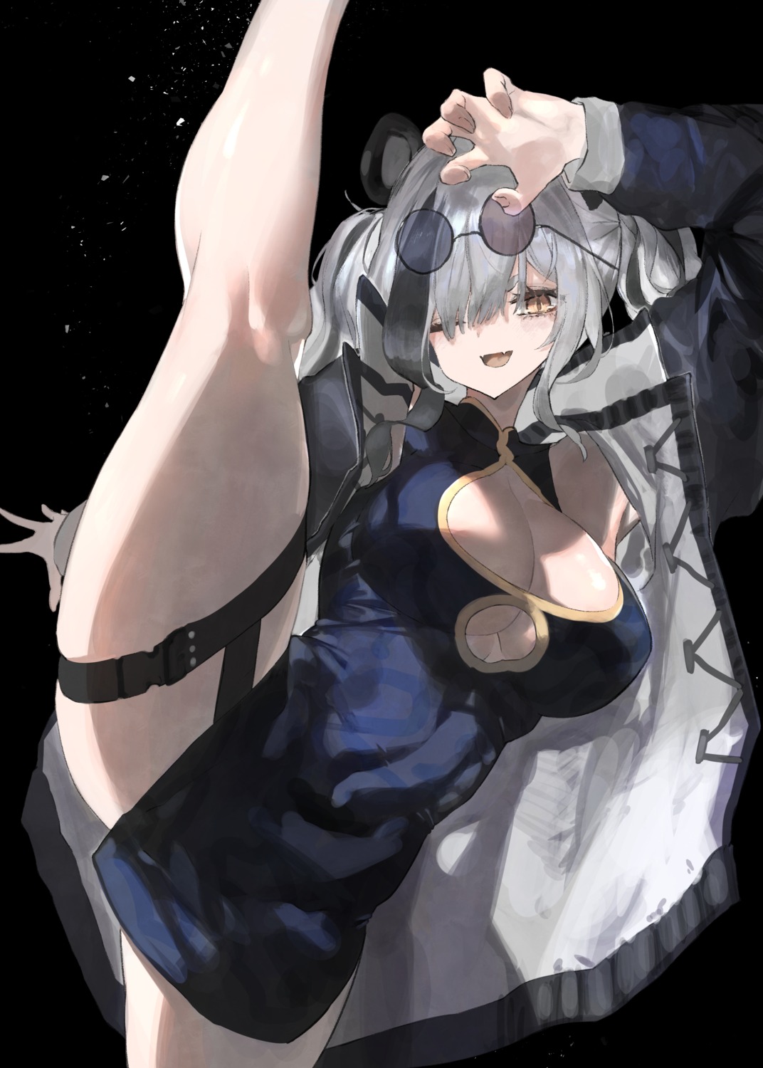 animal_ears, arknights, chinadress, feater_(arknights), garter, ichini_(aaaraaaaaaaaa), megane, no_bra