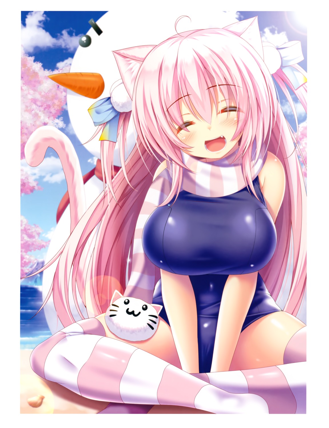 animal_ears, nekomimi, school_swimsuit, shia_flatpaddy, swimsuits, syroh, tail, thighhighs