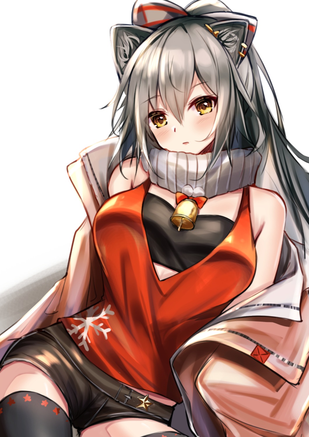 animal_ears, aratake, arknights, nekomimi, schwarz_(arknights), thighhighs