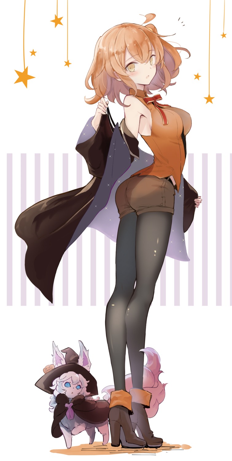 akizuki_maku, ass, cath_palug_(fate), fate/grand_order, fujimaru_ritsuka_(female), heels, pantyhose, undressing